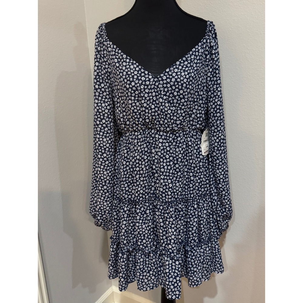 Altard State Floral Mini Dress Long Sleeve Ruffle‎ Tiered Navy Size S